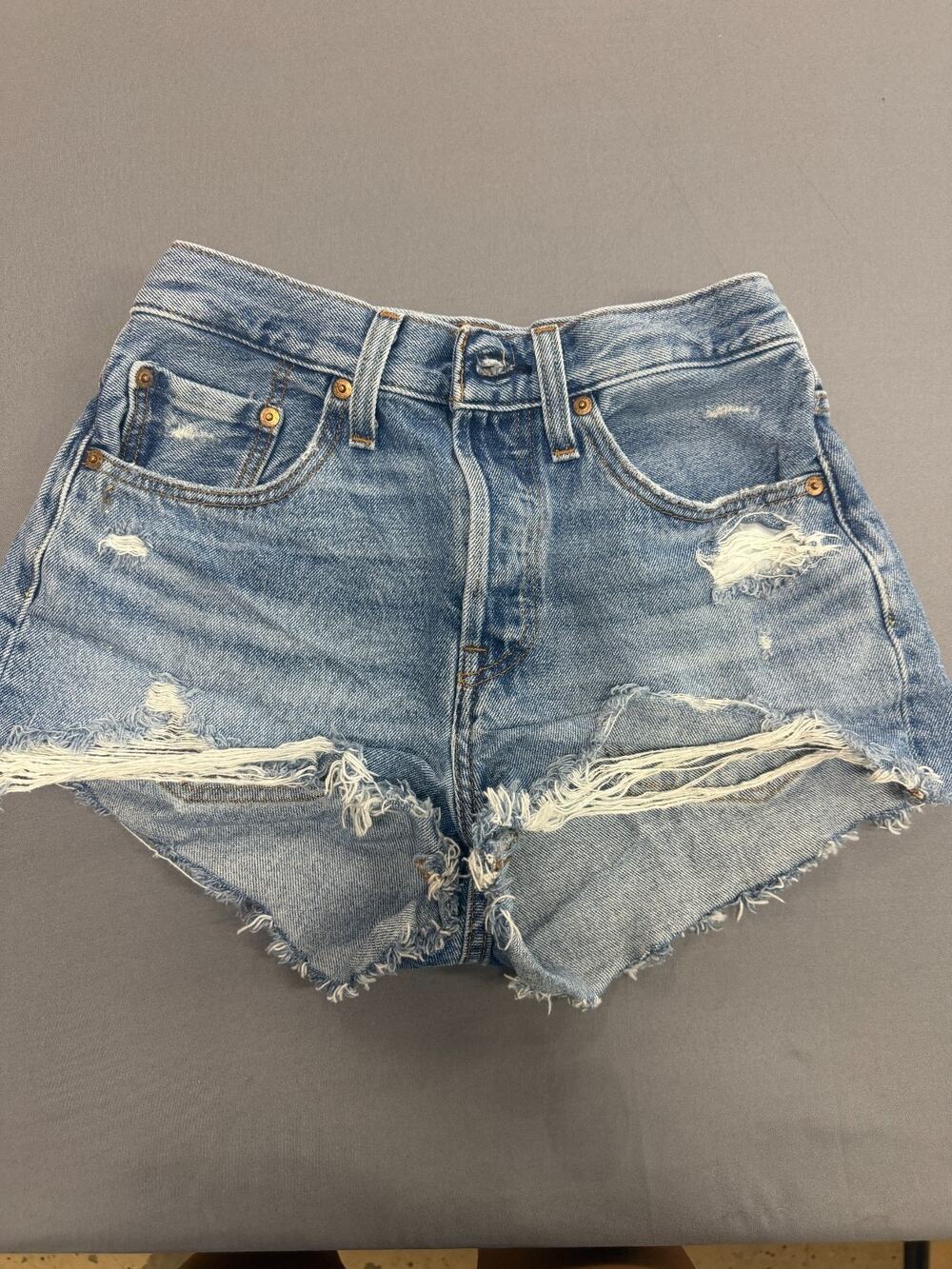 Levi's 501 Women's Size 26 Cut Off Denim Shorts Distressed Blue Button Fly